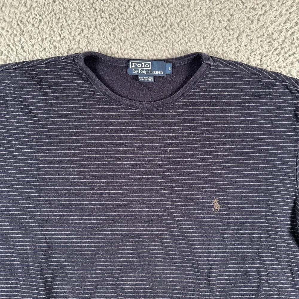 Vintage Polo Ralph Lauren Sweatshirt Mens Large Navy‎ Striped 90s Crewneck Pony